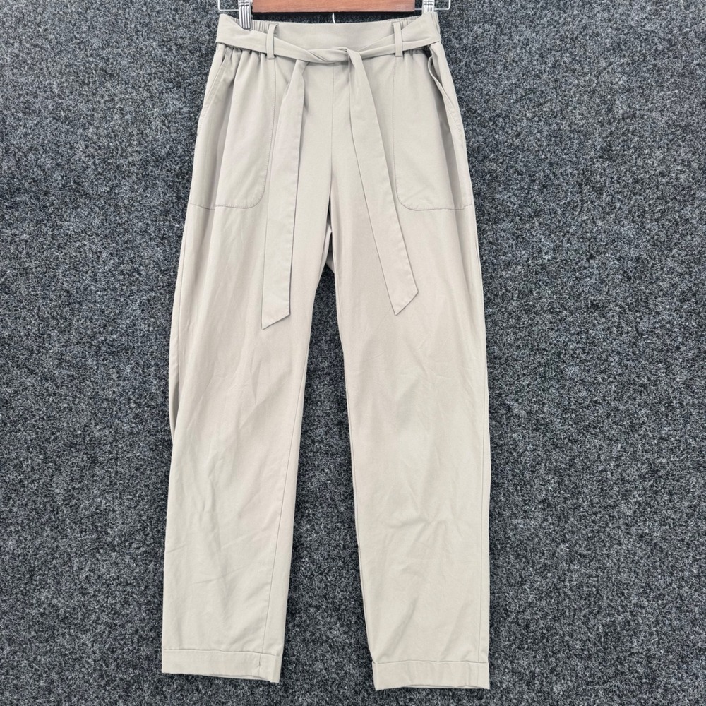 Banana Republic Womens Small Gray Tie Waist Elastic Ankle Pants Stretch Cuffed